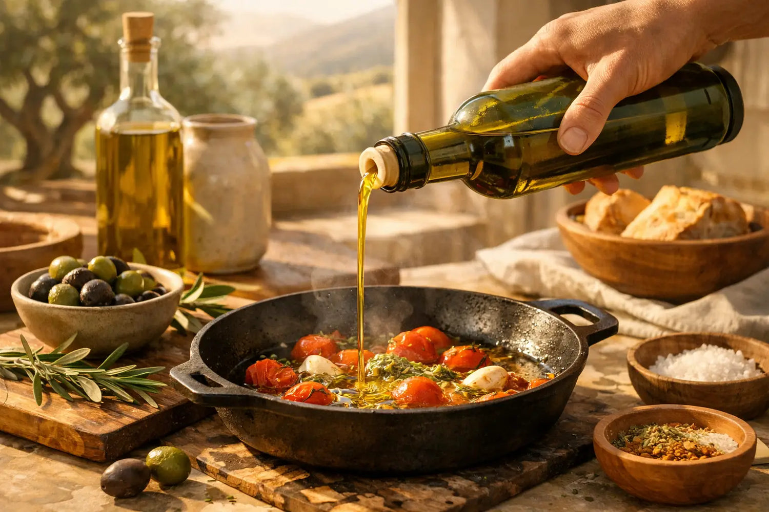 Hochwertiges Olivenöl dosieren beim Kochen