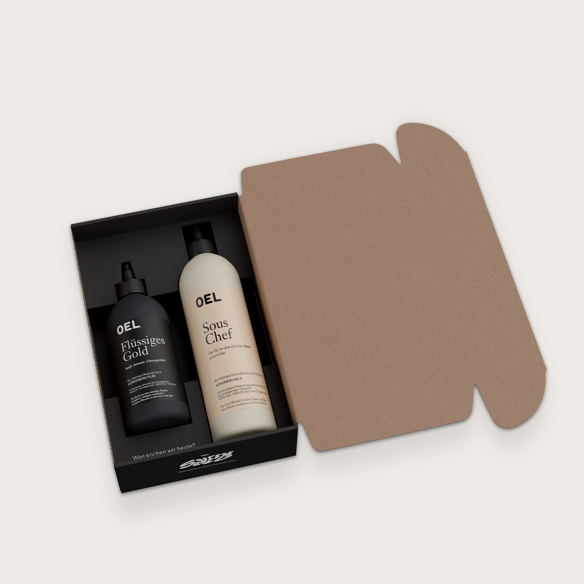 Geschenkbox Squeezeflaschen Duo – Flüssiges Gold & Sous Chef