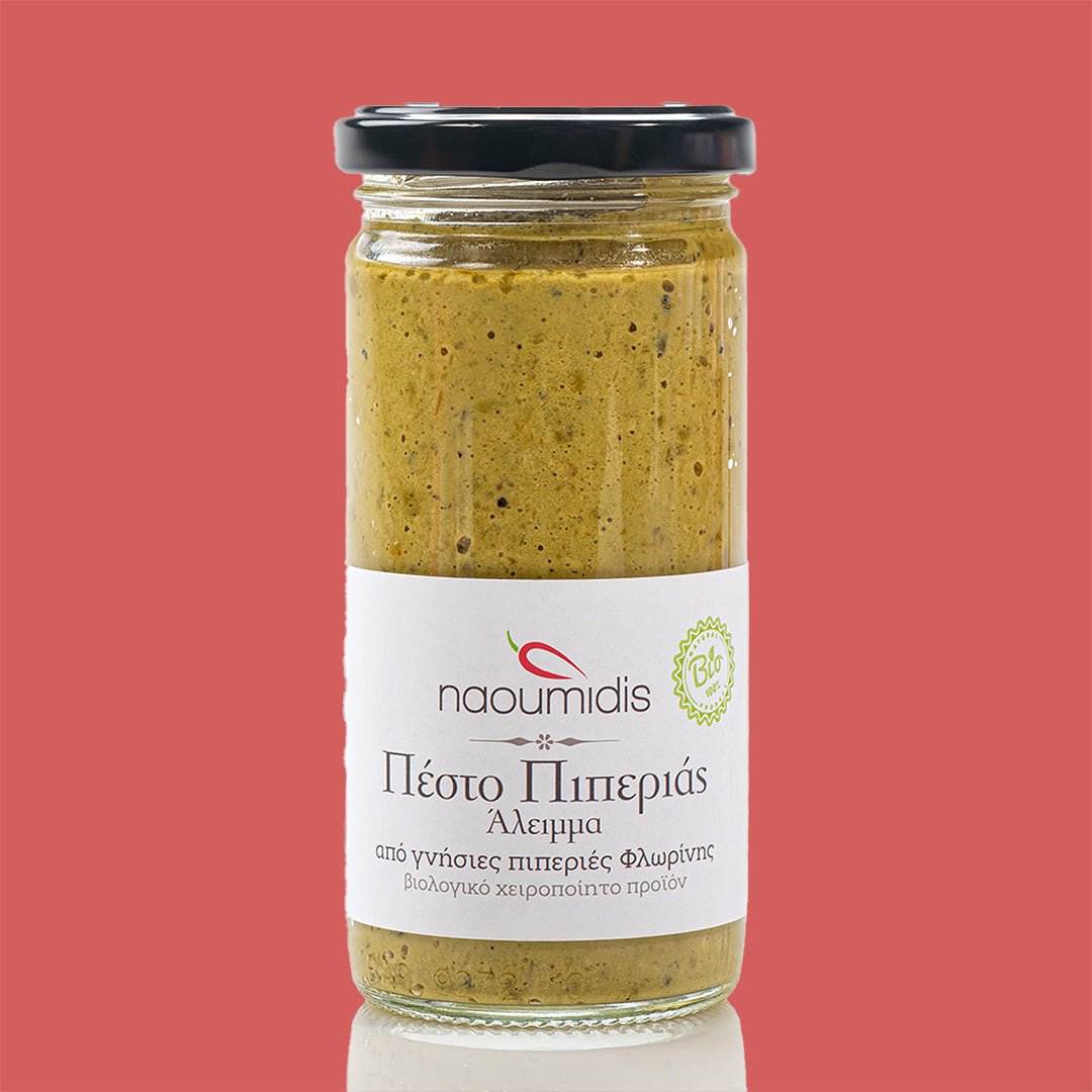 Bio Paprika- Pesto grün (Pesto Piperias) - OEL - Griechische Produkte und Olivenöl - OELfriends - Naoumidis Paprikaprodukte