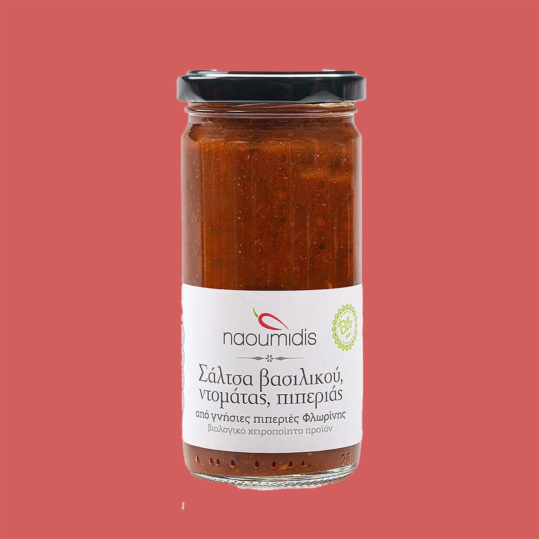 Bio Salsa - Paprika, Tomate, Basilikum - OEL - Griechische Produkte und Olivenöl - Bestandsartikel red. MWST (7%) - Naoumidis Paprikaprodukte