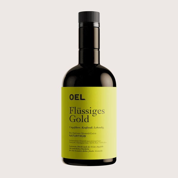 Flüssiges Gold Naturtrüb 0,5 l Glasflasche - Bio Natives Olivenöl Extra