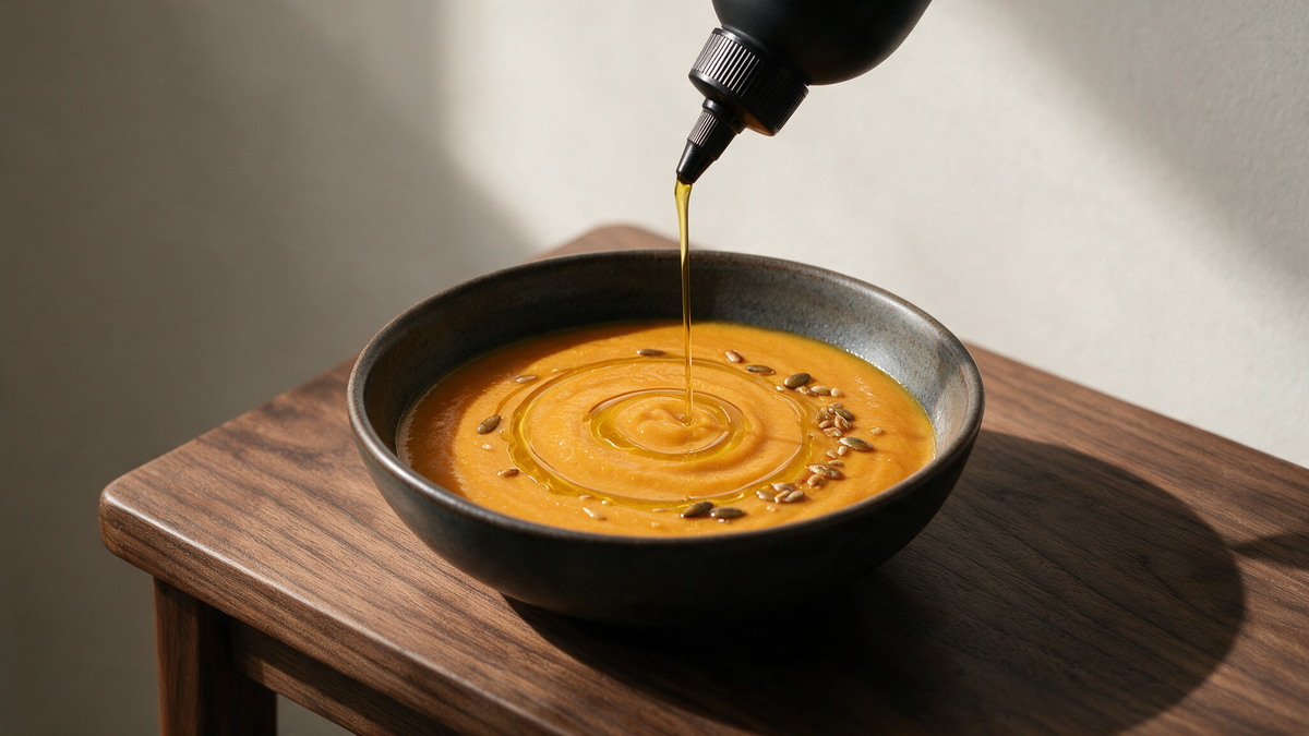 Kürbissuppe, ein Faden Flüssiges Gold