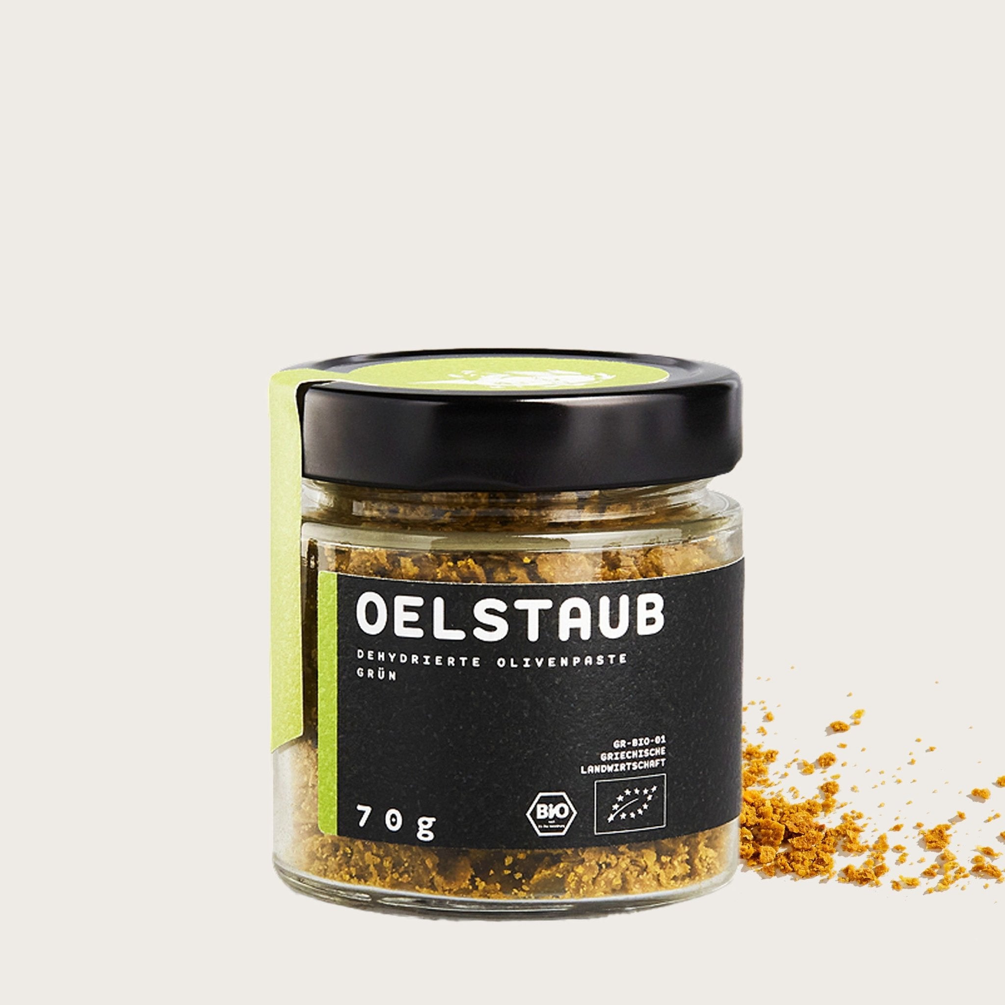 OELstaub Grün 70 g - Bio Olivenflocken - OEL - Griechische Produkte und Olivenöl - Bestandsartikel red. MWST (7%) - OEL Olivenprodukte