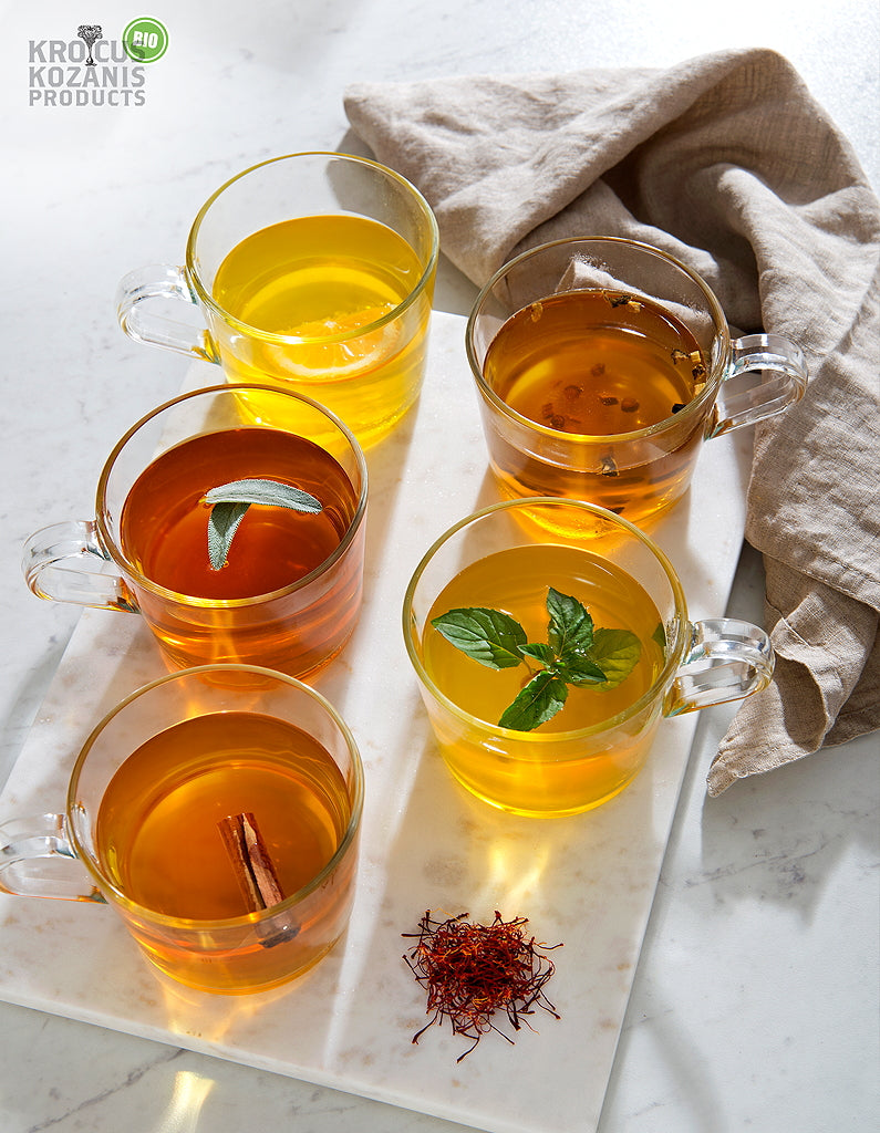 Organic tea with honey, orange and saffron